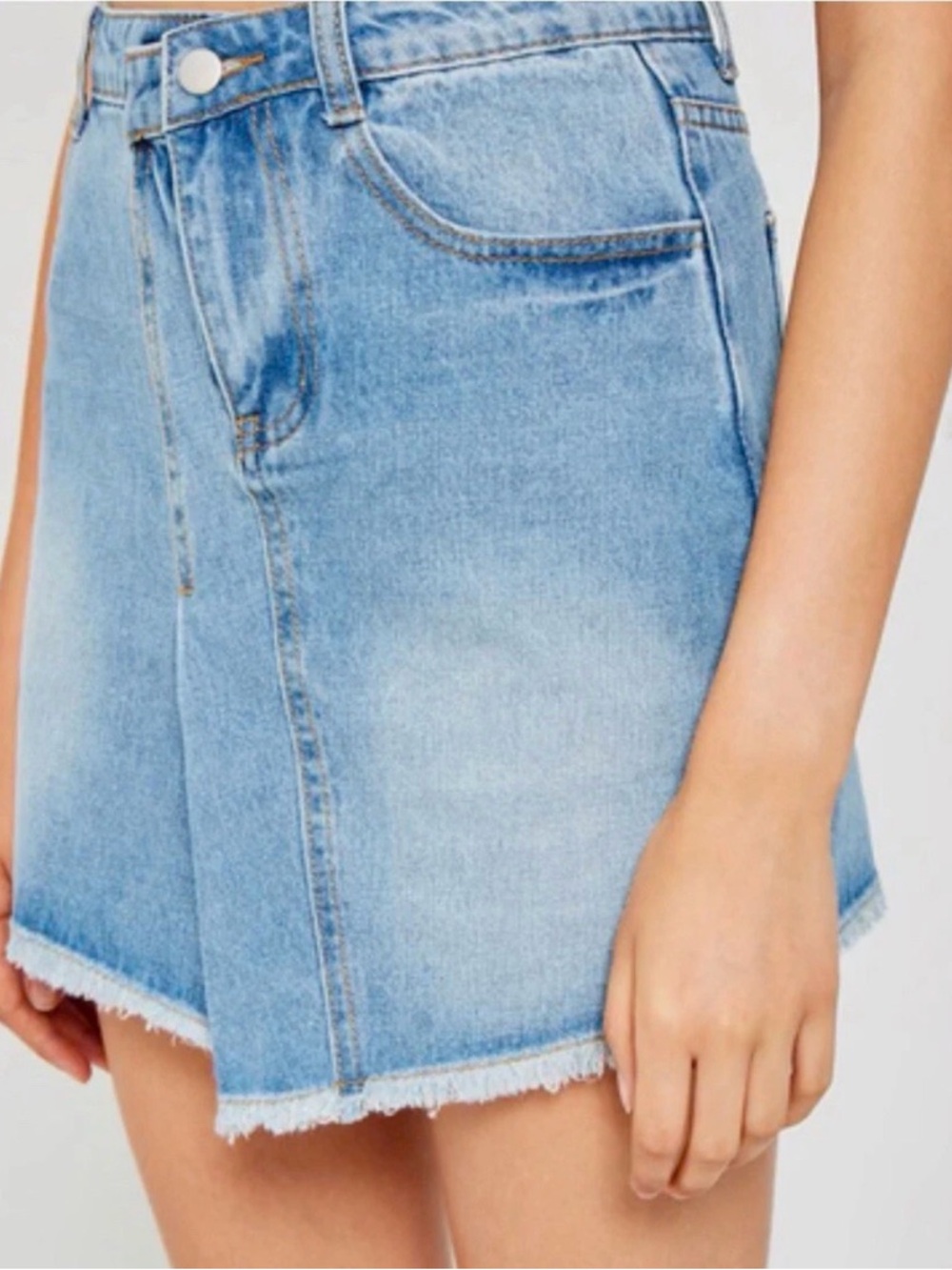NWT Hayden Los Angeles Unique Wrap Over Denim Mini Skirt Size S Frayed Raw Hem